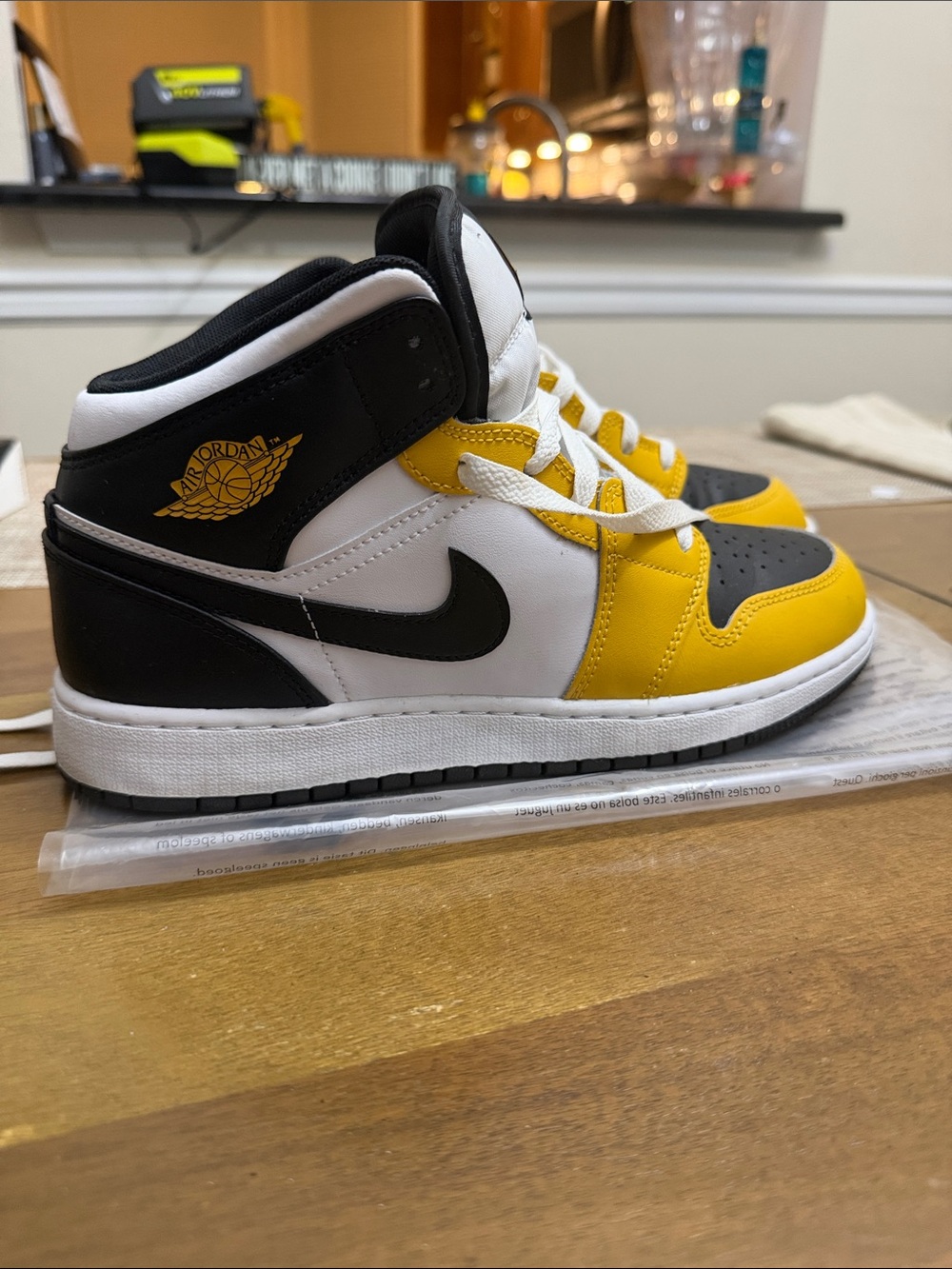 Nike Air Jordan 1 Mid White Black Yellow Sneakers